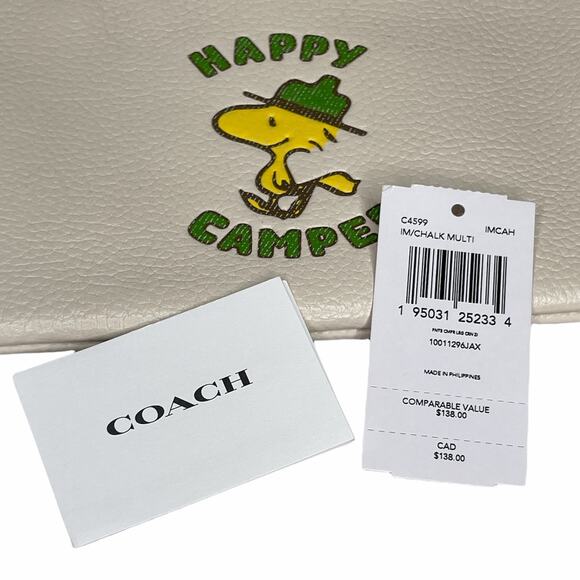 Coach X Peanuts Large Corner Zip Wristlet With Woodstock
